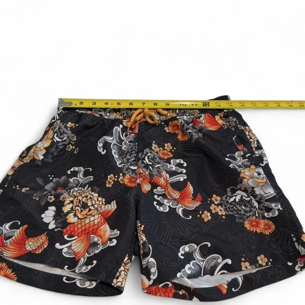 Forever 21 Swim Trunks Mens Small Black Koi‎ Fish Floral Excellent Board Shorts
